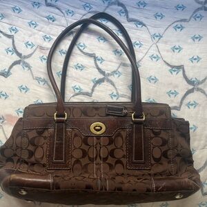 Real Coach signature 11063 canvas, leather shoulder bag. Brown.